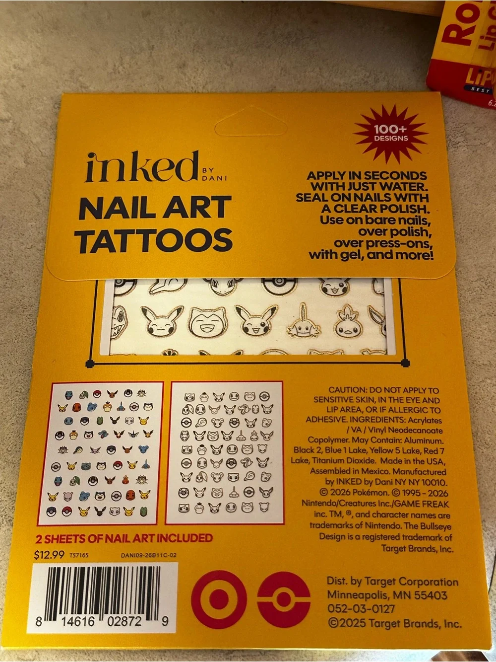 POKEMON x Target Likited Edition 2 packs of Nail art & 1 Rolly lipgloss